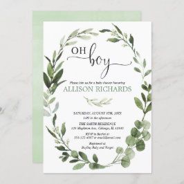 Invitación Oh Boy Greenery eucalipto follaje de bebé ducha