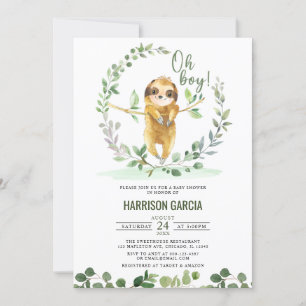Invitación Oh Boy Greenery Floral Cute Slote Baby Shower