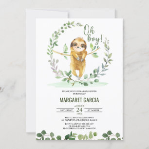 Invitación Oh Boy Greenery Floral Cute Slote Baby Shower