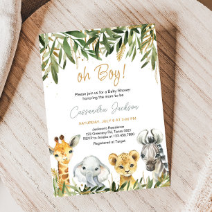 Invitación Oh Boy Greenery Safari Baby Shower