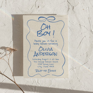 Invitación Oh Boy Hand Drake Written Blue Boy Bow Baby Shower