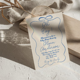 Invitación Oh Boy Hand Drake Written Blue Boy Bow Baby Shower
