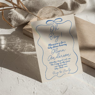 Invitación Oh Boy Hand Drake Written Blue Boy Bow Baby Shower