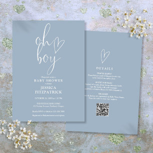 Invitación Oh Boy Heart Dusty Blue Boy Todo En Un Baby Shower