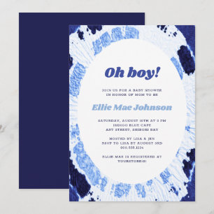 Invitación Oh Boy Indigo Azul Shibori Tie Dye Baby Shower