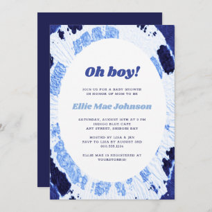 Invitación Oh Boy Indigo Blue Shibori Tie Dye Baby Shower