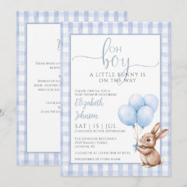 Invitación Oh Boy Little Bunny Blue Baby Shower All In One