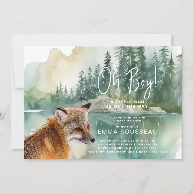 Invitación Oh Boy Little Fox Baby Shower (Anverso)