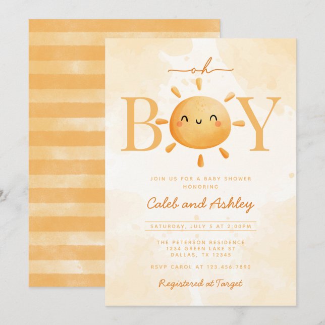 Invitación Oh Boy Little Ray of Sunshine Sun Baby Shower (Anverso / Reverso)