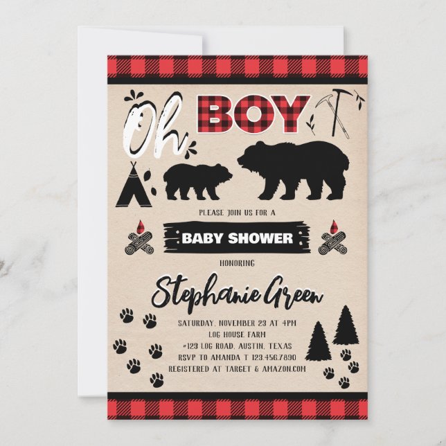 Invitación Oh Boy Lumberjack Baby Shower (Anverso)