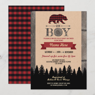 Invitación Oh Boy Lumberjack Baby Shower Red Bear Invite