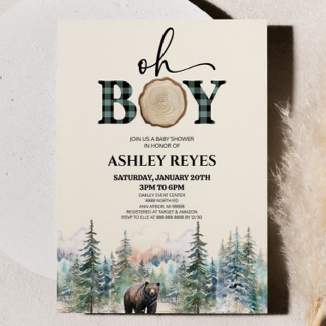 Invitación Oh Boy Lumberjack Woodland Forest Bear Baby Shower (Subido por el creador)