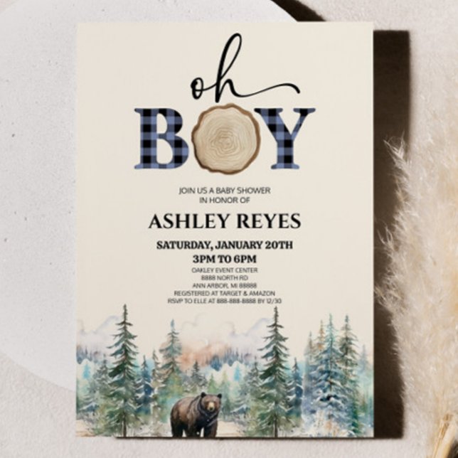 Invitación Oh Boy Lumberjack Woodland Forest Bear Baby Shower (Subido por el creador)