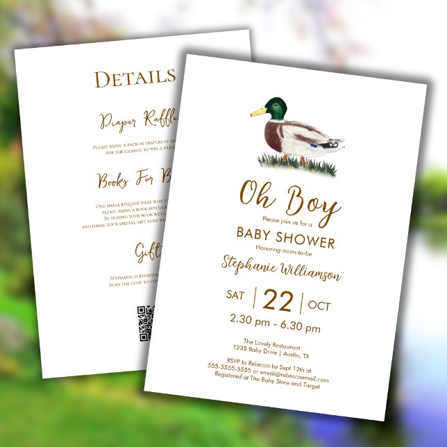 Invitación Oh Boy Mallard Duck Baby Shower QR Code (Subido por el creador)