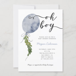 Invitación Oh Boy Modern Blue Balloon Baby Shower