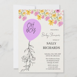 Invitación Oh Boy! Modern Blue Balloons Baby Shower