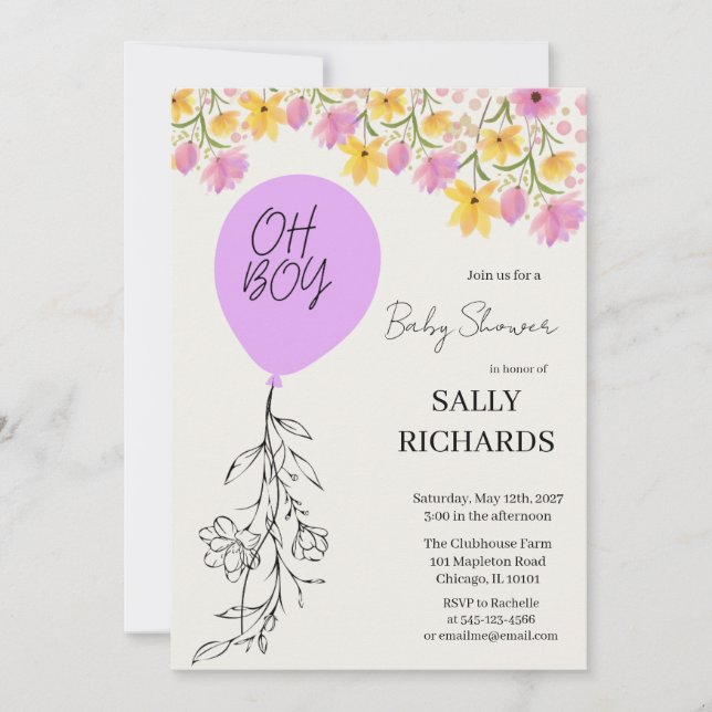 Invitación Oh Boy! Modern Blue Balloons Baby Shower (Anverso)