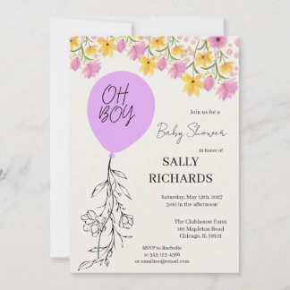 Invitación Oh Boy! Modern Blue Balloons Baby Shower