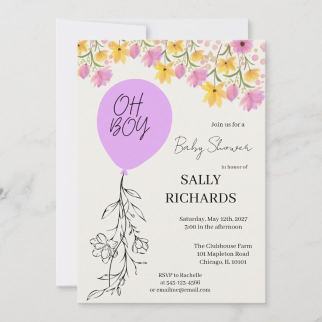 Invitación Oh Boy! Modern Blue Balloons Baby Shower (Anverso)