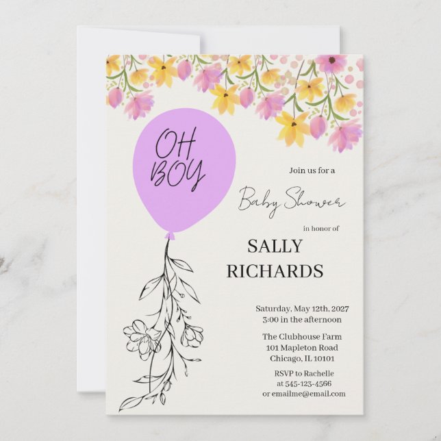 Invitación Oh Boy! Modern Blue Balloons Baby Shower (Anverso)