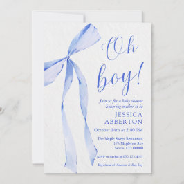 Invitación Oh boy! Modern Blue bow baby shower