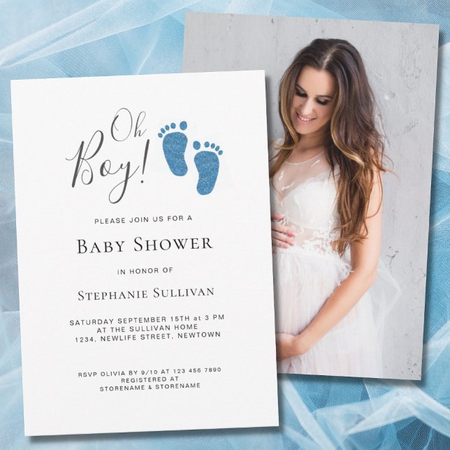 Invitación Oh Boy Modern Photo Blue Baby Shower (Subido por el creador)