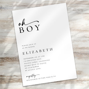 Invitación Oh Boy Modern Script Baby Shower