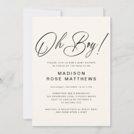 Invitación Oh Boy Modern Script Dusty Blue Baby Shower  Invit
