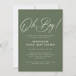 Invitación Oh Boy Modern Script Sage Olive Baby Shower  