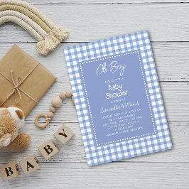 Invitación Oh Boy Modern Simple Blue Gingham Boy Baby Shower