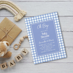 Invitación Oh Boy Modern Simple Blue Gingham Boy Baby Shower