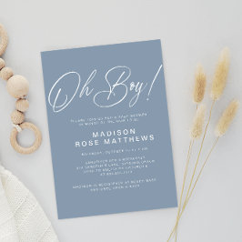 Invitación Oh Boy Moderno Script Dusty Blue Baby Shower
