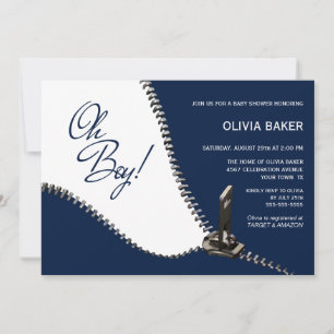 Invitación Oh Boy Navy Blue con Baby Shower de cremallera de