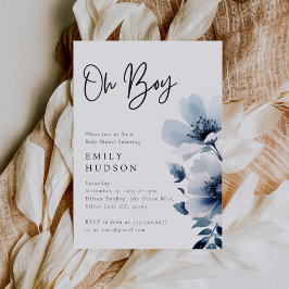 Invitación Oh Boy Navy Blue Floral Baby Shower