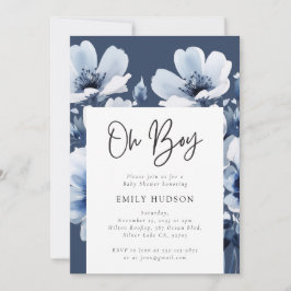 Invitación Oh Boy Navy Blue Floral Baby Shower