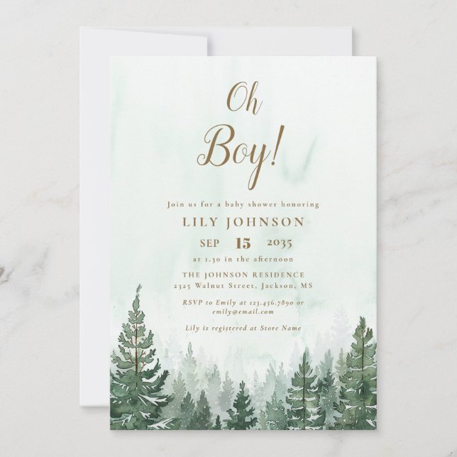 Invitación Oh Boy Pine Tree Forest Baby Shower (Anverso)