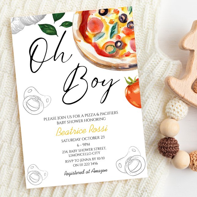 Invitación Oh Boy Pizza Pacificadores Baby Shower italiano (Oh Boy Pizza Pacifiers Italian Baby Shower Invitation)