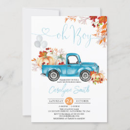 Invitación Oh Boy Pumpkin Blue Truck Fall Baby Shower