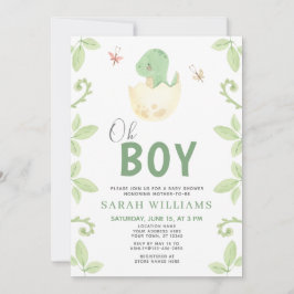 Invitación Oh Boy QR Code lindo Baby Shower de dinosaurios ve