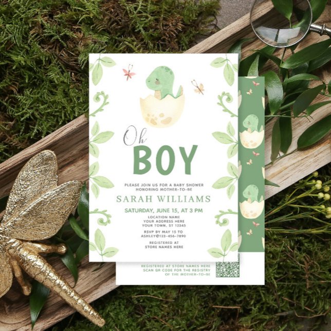 Invitación Oh Boy QR Code lindo Baby Shower de dinosaurios ve (Subido por el creador)