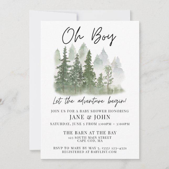 Invitación "Oh Boy, que empiece la aventura" Baby Shower (Anverso)