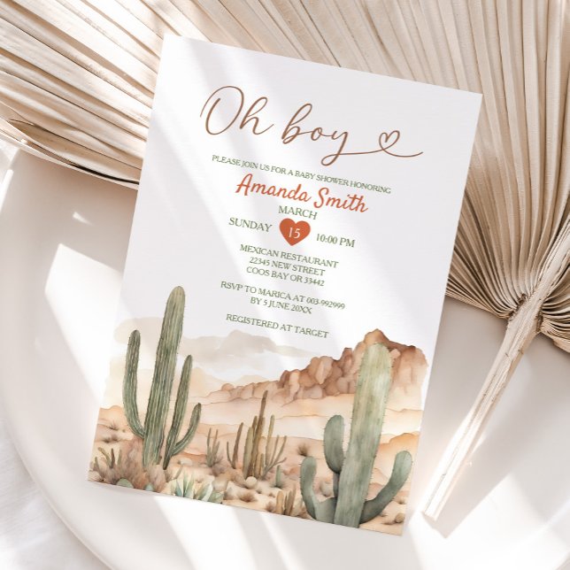 Invitación Oh Boy Rustic Desert Succulum Cactus Baby Shower (Subido por el creador)