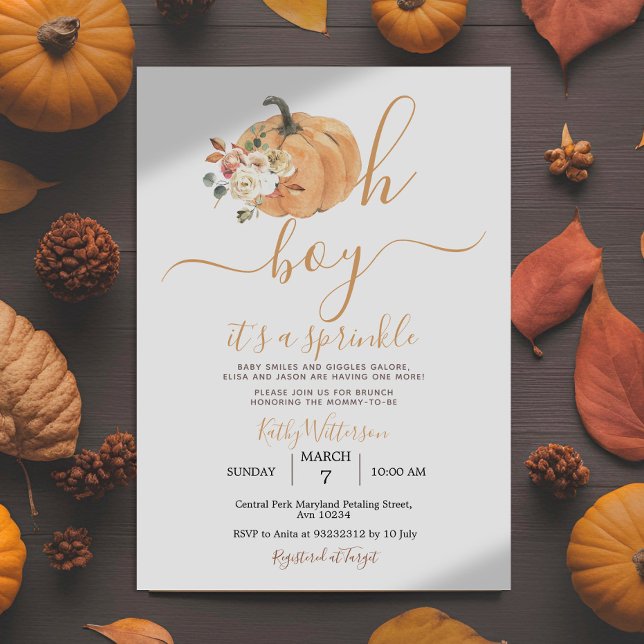 Invitación Oh Boy Rústica Calabaza Blanca Floral Baby Shower (Subido por el creador)