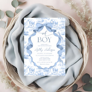 Invitación Oh Boy Safari Animal Blue Toile Baby Shower