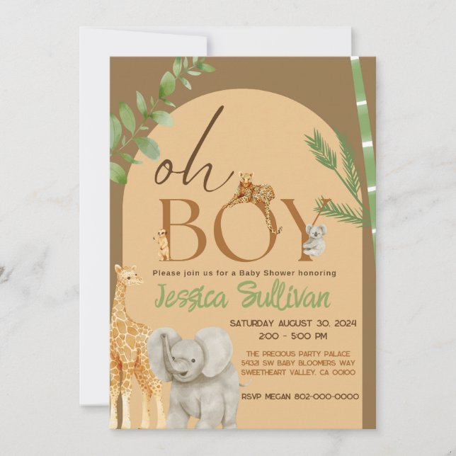 Invitación Oh Boy Safari Animal Earth Tone Baby Shower (Anverso)