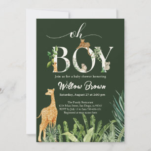 Invitación Oh Boy Safari Animal Forest Green Baby Shower