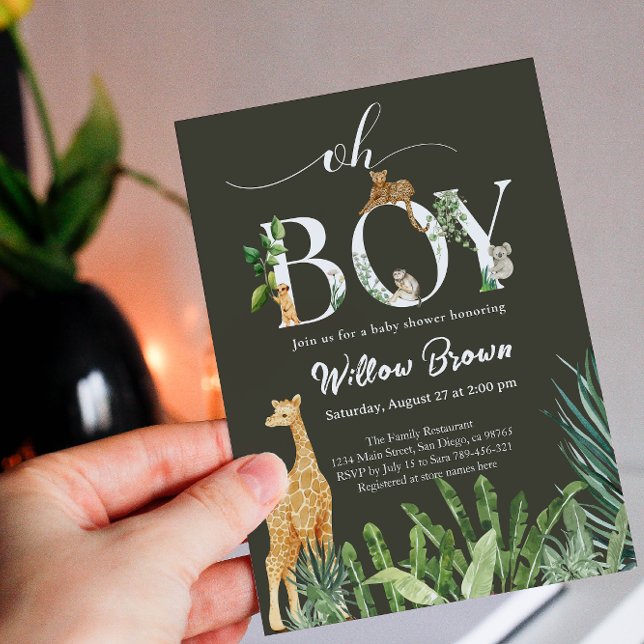 Invitación Oh Boy Safari Animal Forest Green Baby Shower (Subido por el creador)