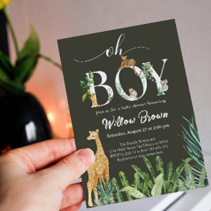 Invitación Oh Boy Safari Animal Forest Green Baby Shower
