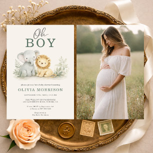 Invitación Oh Boy Safari Animal Photo Baby Shower