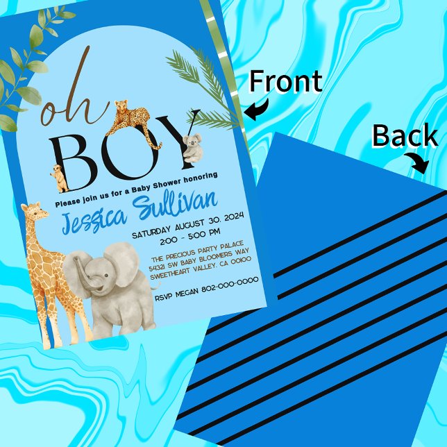 Invitación Oh Boy Safari Animal Shades de Baby Shower azul (Blue Safari Baby Shower Oh Boy Invite)